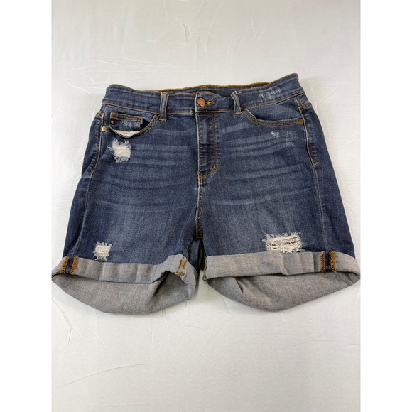 Judy Blue Pants - Judy Blue Los Angeles Dark Wash Distressed Cuffed Denim Shorts 1XL JB15004DK